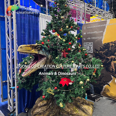Besorgen Weihnachts-Animatronische Raptor-Dinosaurier mit Baumdekoration für Themenparks und Feiertagsveranstaltungen Online-Herstellung