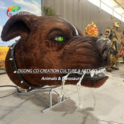 Animatronischer Skelett-Hundekopf-Statue: Rauchsprühmechanismus & Leuchtende grüne Augenanzeige